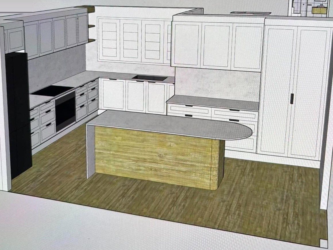 In-house 3D design model of the kitchen by Hayley, Spriggs & Co.