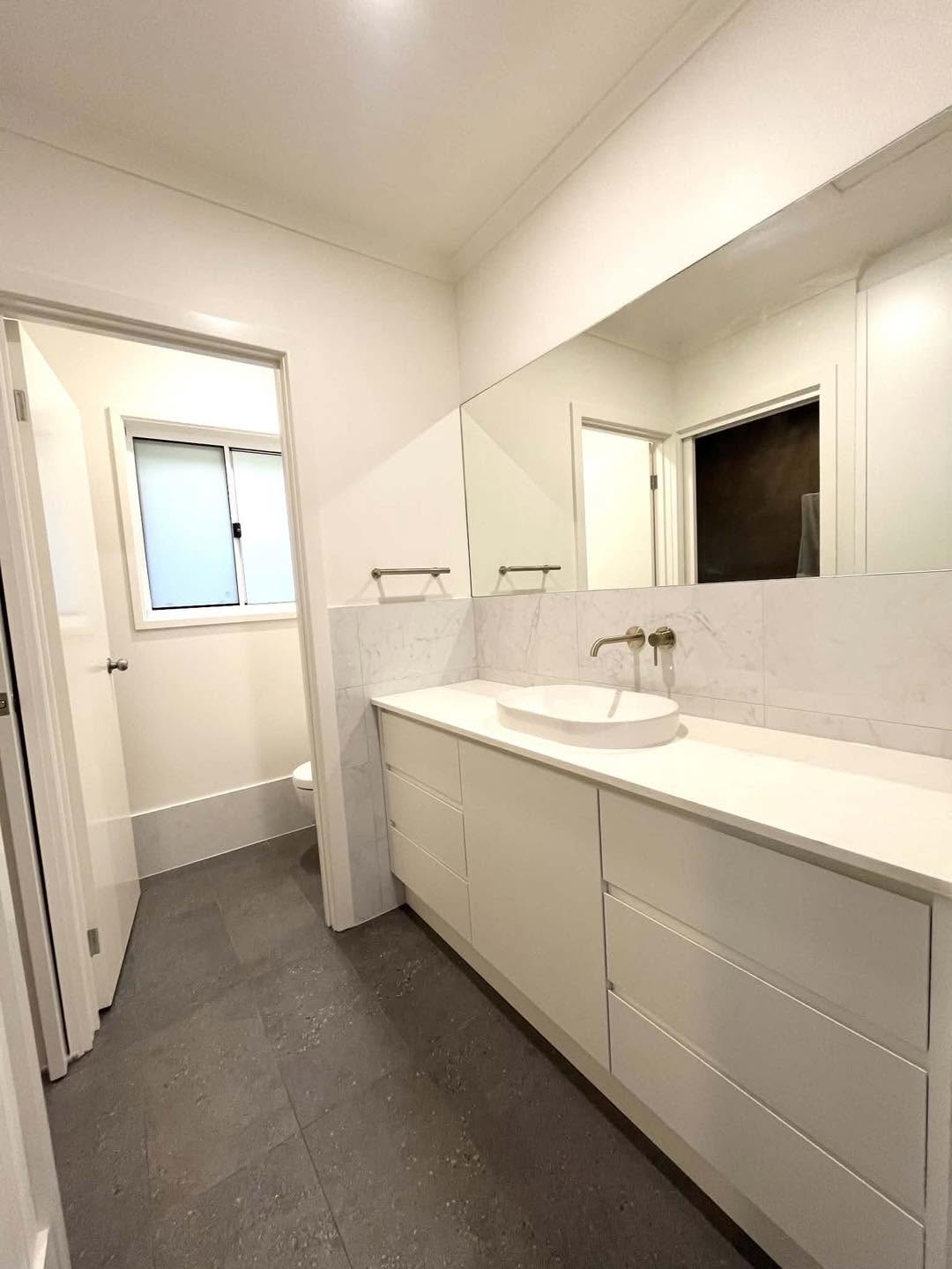 White Marble Vanity — Wide View